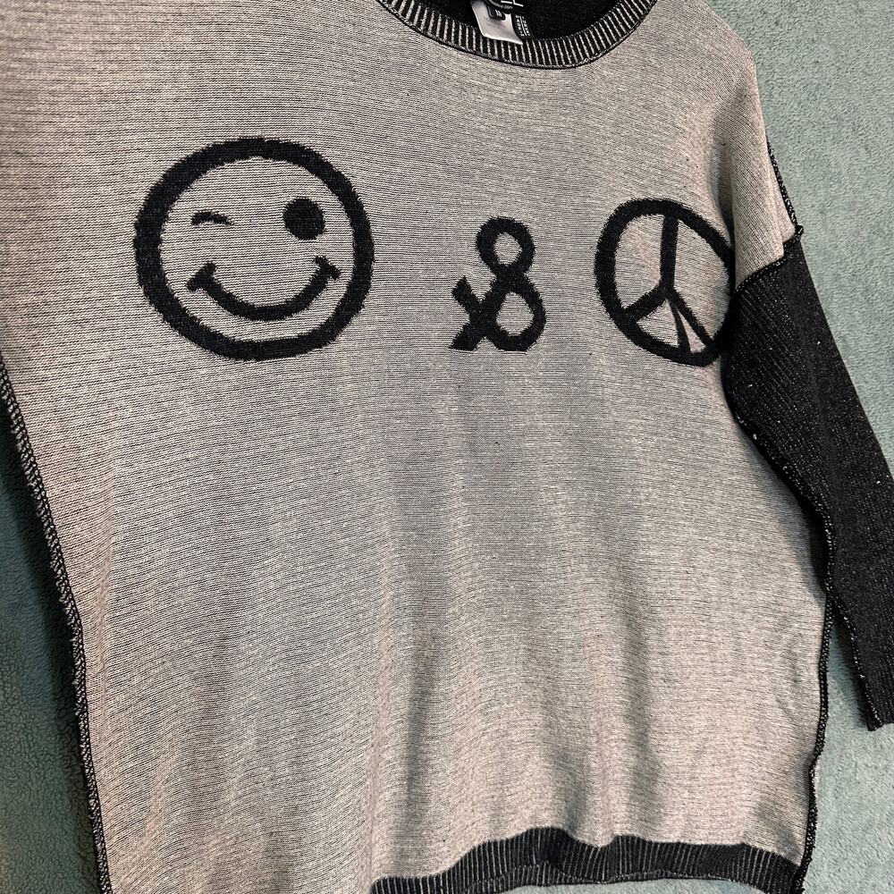 Angel Apparel Smiley Face Peace Sign Knit Sweater Top Womens M - Picture 3 of 6